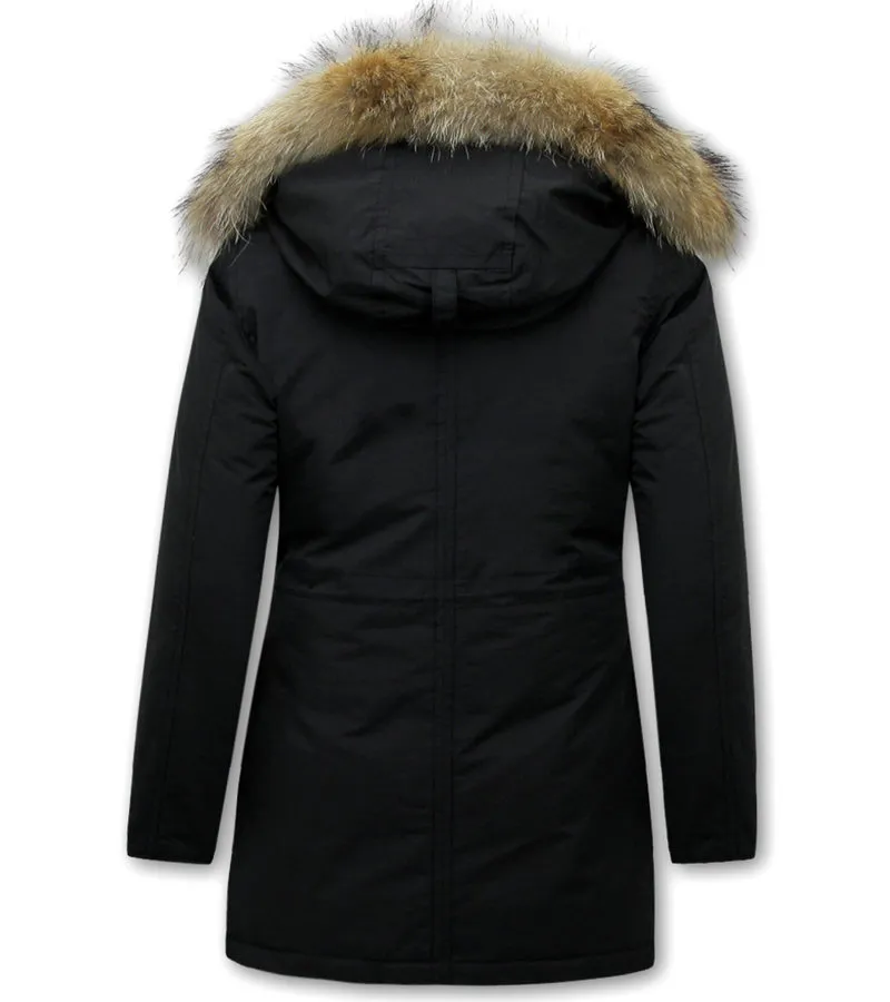 PARKAS MUJER CON PIEL  8201  NEGRO